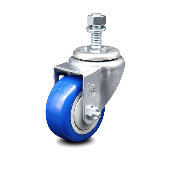 3.5 Inch Blue Polyurethane Wheel Swivel 12mm Threaded Stem Caster SCC